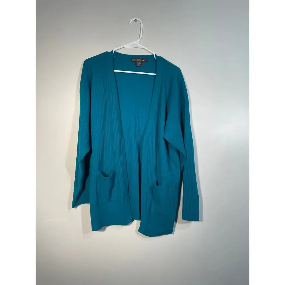 Pickett & Smith Emerald Green Lambswool Open Front Ribbed Knit‎ Cardigan